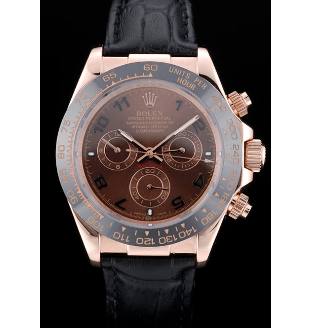 Dial Black Black Leather Strap Rolex Ceramic Bezel Daytona 41975 Brown 0712